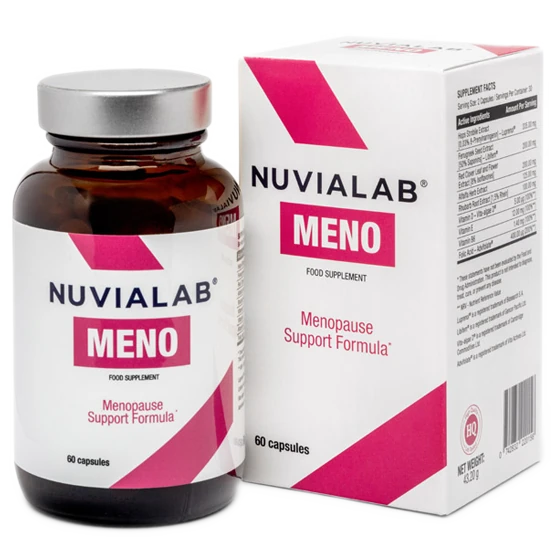 Envase de NuviaLab Meno para el alivio de la menopausia